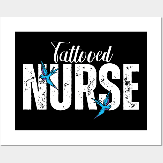 Tattooed Nurse With Two Blue and Purple Swallows Wall Art by jackofdreams22